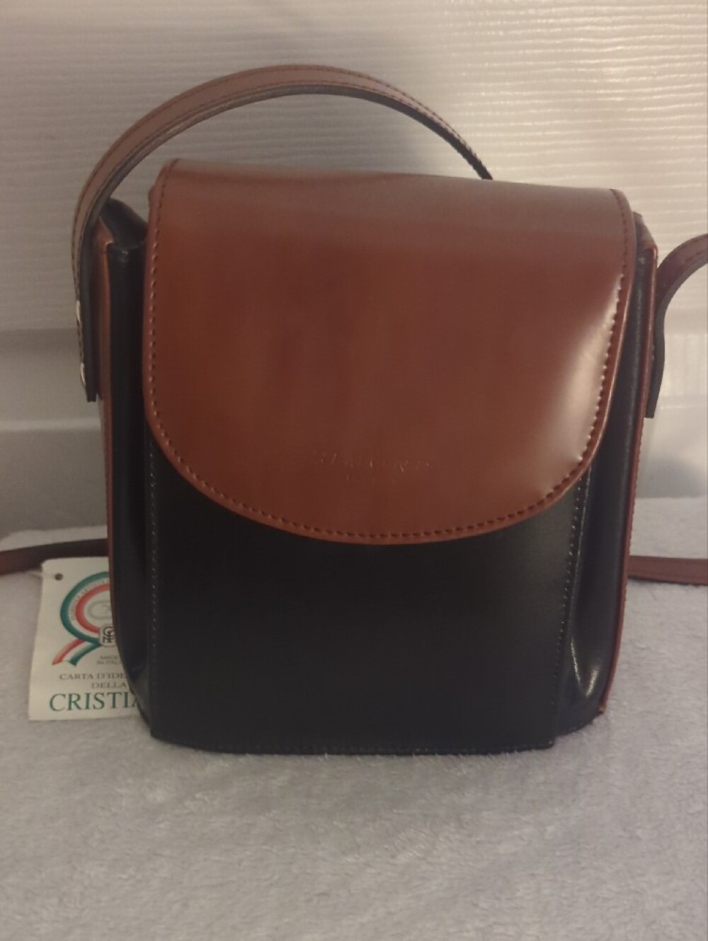 Simone Firenze Italian Leather Two-Tone Black Brown Crossbody Bag NWT